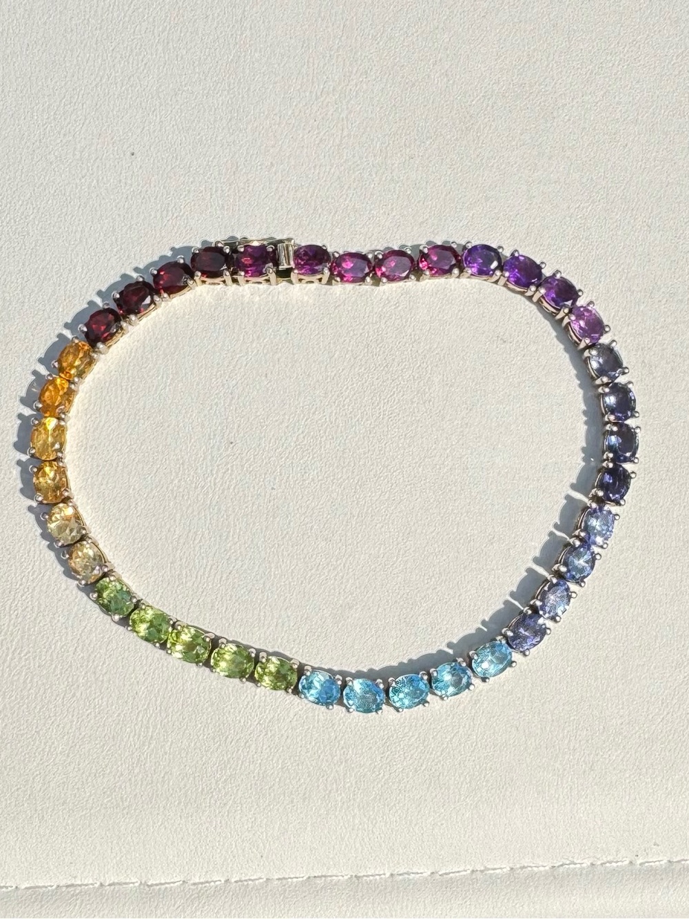 925 Sterling Silver Rainbow Ombré Multi-Gemstone Tennis Bracelet